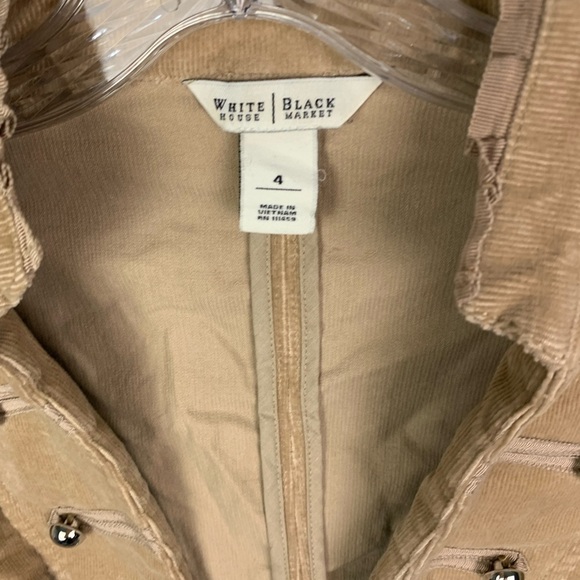 White House Black Market Size 4 Tan Corduroy Military Jacket Silver Button Stret - Picture 3 of 9